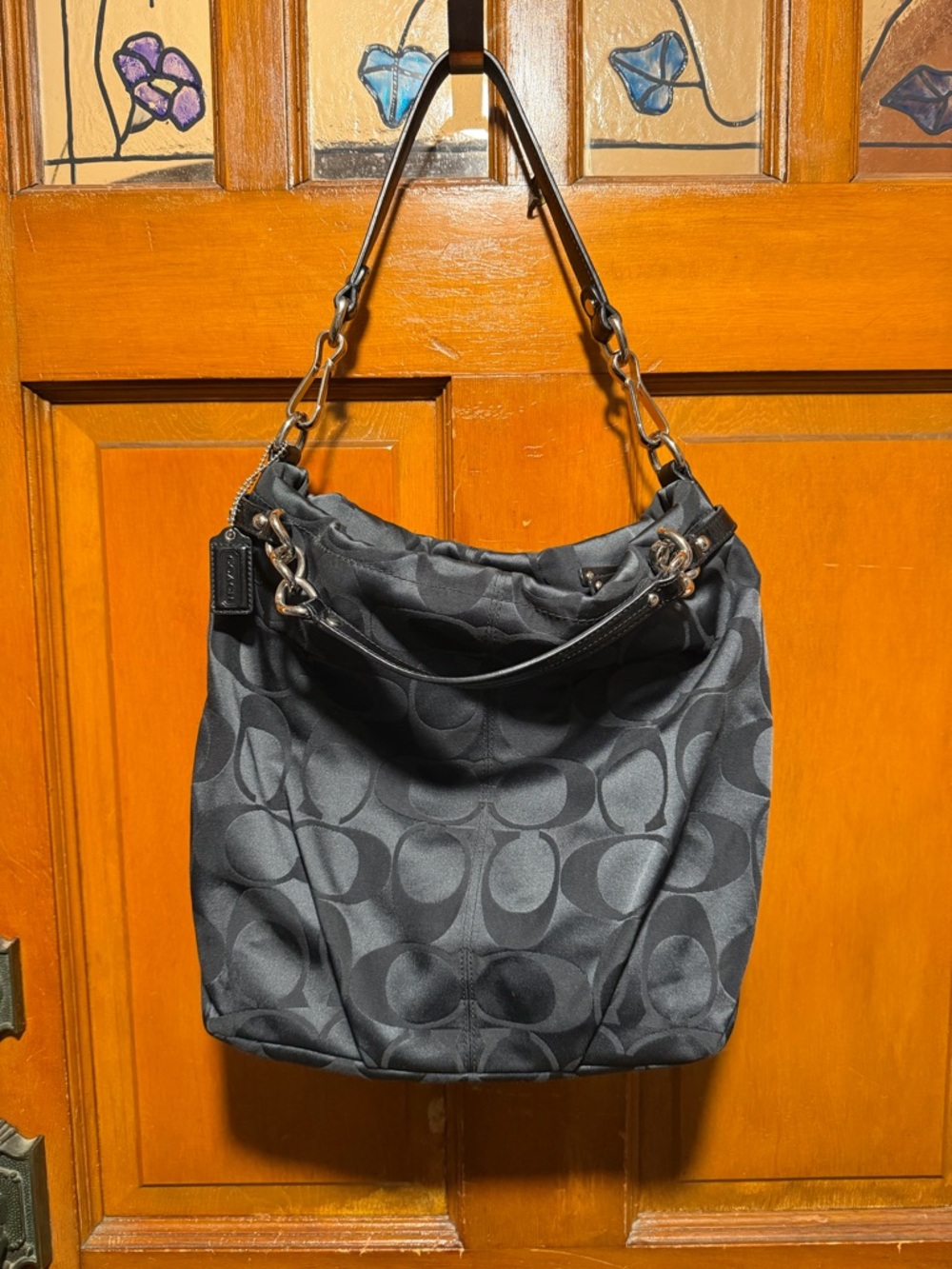 LIKE NEW!! Coach Black Brooke Shoulder Sateen Bag